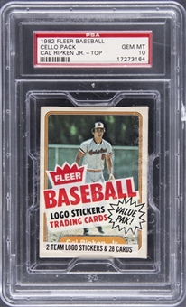 1982 Fleer Baseball Unopened Cello Pack - Cal Ripken Jr. Rookie Card on Top! - PSA GEM MT 10 "1 of 1!"